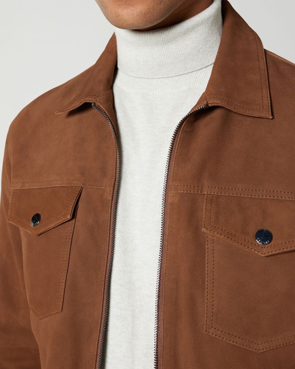 Suede Zip Through Trucker Jacket